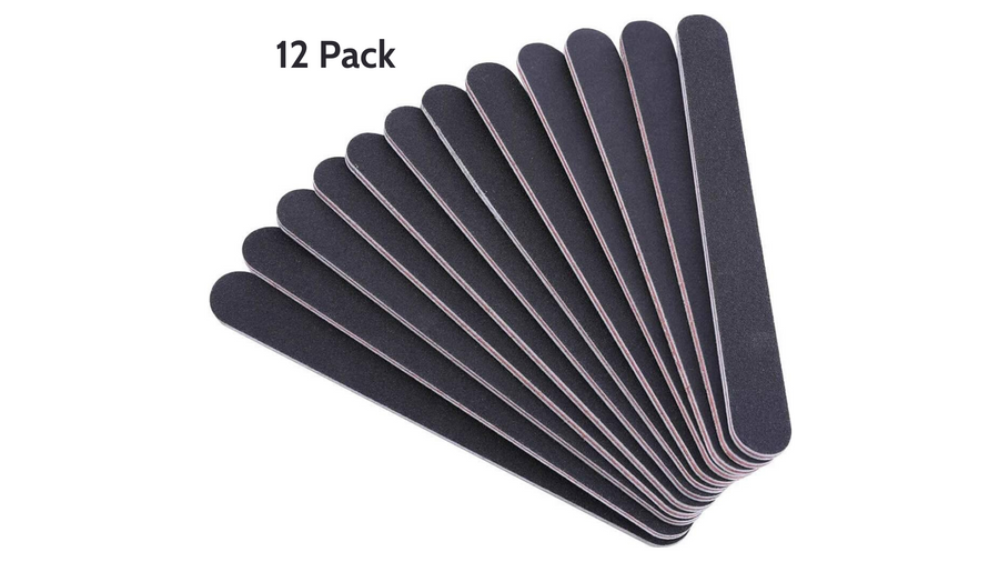Stadux 12 PCs Professional Nail Files Double Sided Emery Boards 100/180 Grit, Fingernail Files for Natural/False Nails, Nail Styling Set for Home and Salon Use - Black