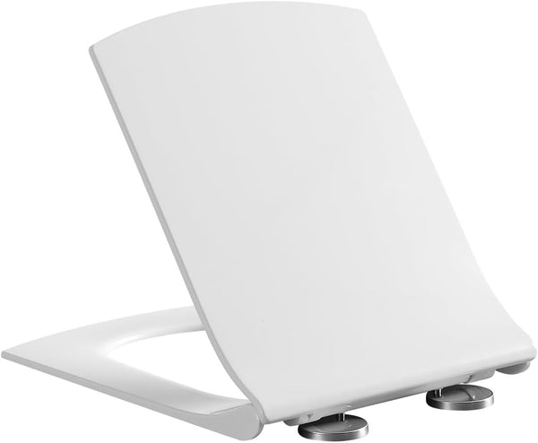 Soft Close Square Shape White Toilet Seat with Quick Release for Easy Clean Loo Seat with Adjustable Hinges