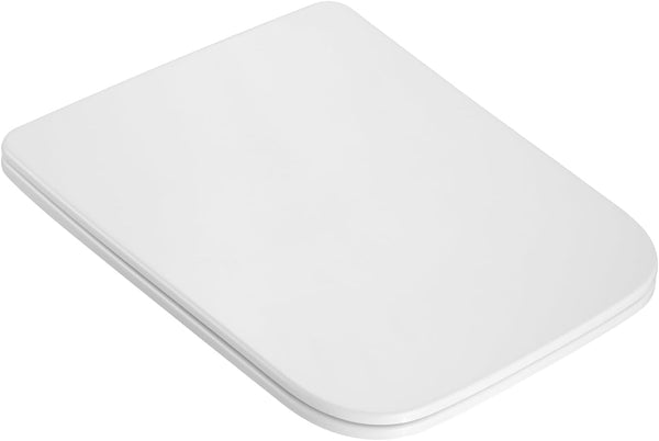 Soft Close Square Shape White Toilet Seat, One Button Quick Release Toilet Seats for Easy Cleaning, Easy Installation Slim Toilet Seat