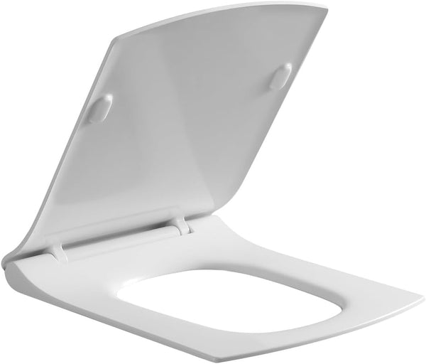 Soft Close Square Shape White Toilet Seat with Quick Release for Easy Clean Loo Seat with Adjustable Hinges
