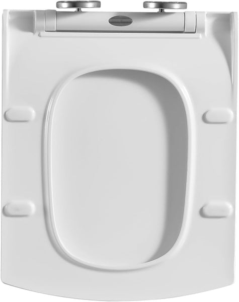 Soft Close Square Shape White Toilet Seat with Quick Release for Easy Clean Loo Seat with Adjustable Hinges