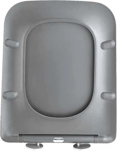 Soft Close Square Shape Grey Toilet Seat, One Button Quick Release Toilet Seats for Easy Cleaning, Easy Installation, Slim Toilet Seat
