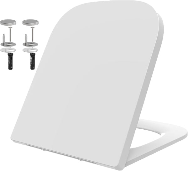 Soft Close Square Shape White Toilet Seat, One Button Quick Release Toilet Seats, Adjustable Hinges, Slim Urea Formaldehyde Loo Seat