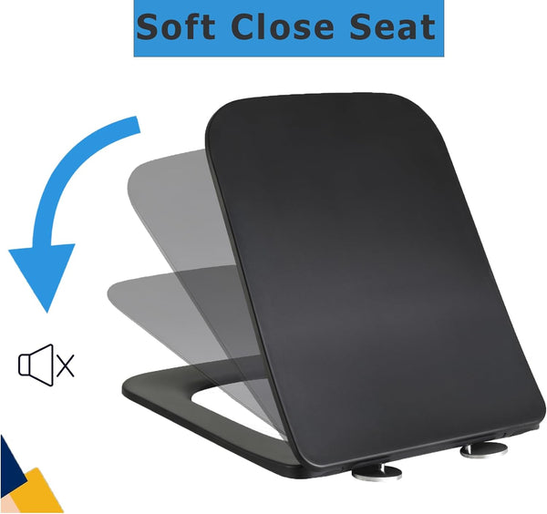 Soft Close Square Shape Black Toilet Seat, One Button Quick Release Toilet Seats for Easy Cleaning, Easy Installation Slim Toilet Seat