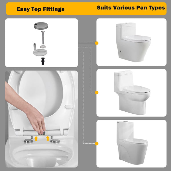 Soft Close Toilet Seat, Ergonomic Design with Quick Release Stainless Steel Hinges
