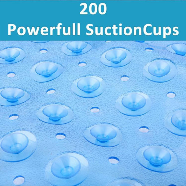 Non Slip Transparent Blue Bath Mat | Extra Long Anti Slip Suction Cups | Machine Washable Shower Mats | Antibacterial Bathtub Runner