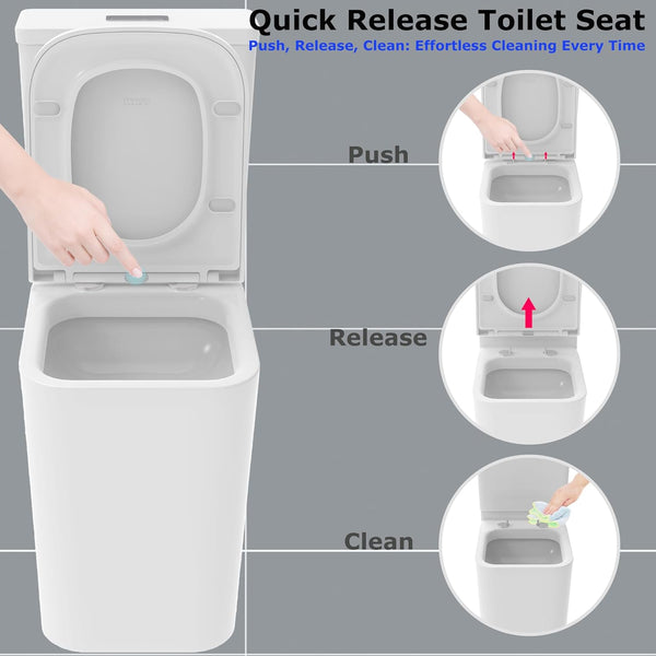 Soft Close Square Shape White Toilet Seat, One Button Quick Release Toilet Seats, Adjustable Hinges, Slim Urea Formaldehyde Loo Seat