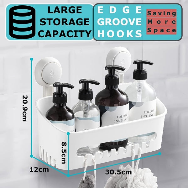 MASS DYNAMIC Shower Caddy Suction Mounted, No Drilling Bathroom Shelf Organiser Waterproof, Removable & Reusable Shower Basket Storage Organizer for Shampoo Conditioner