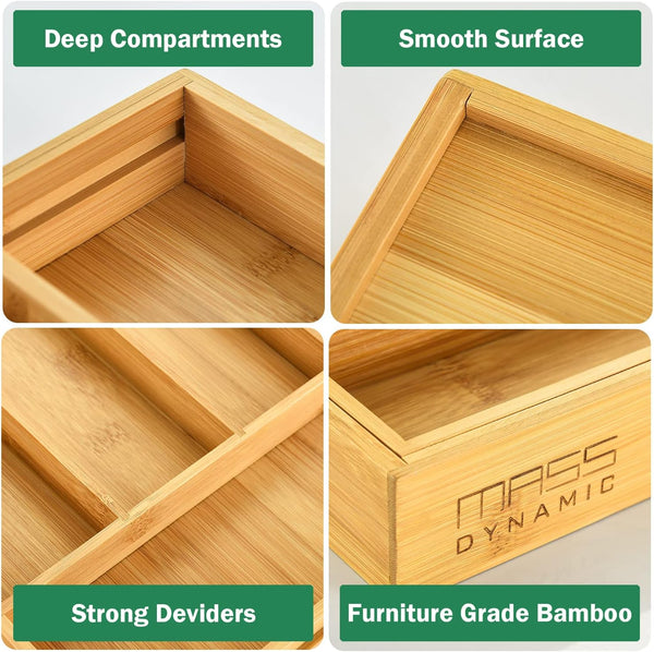 Bamboo Expandable Cutlery Tray & Drawer Insert Organizer, 5 to 7 Adjustable Compartments (48.5 x 34 x 5 cm)