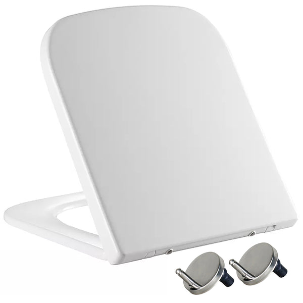 Soft Close Square Toilet Seat With Quick Release And Adjustable Hinges.