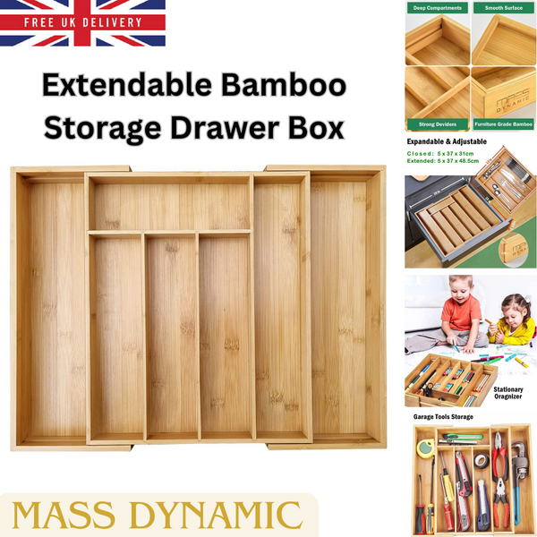 Expandable Bamboo Wooden Cutlery Tray Holder Tidy Draw Organiser Storage and Drawer Insert Box