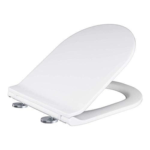 Soft Close D Shaped White Toilet Seat with Quick Release Hinges, PP Material, Easy Installation by Mass Dynamic