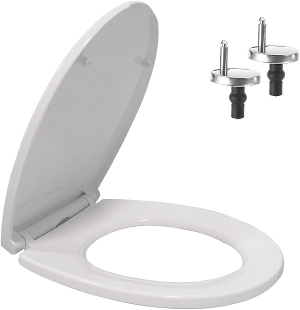 Soft Close Toilet Seat with One Button Quick Release, Easy Top Installation, Standard Oval Shape Toilet Seats with Adjustable 360° Hinges (star series)