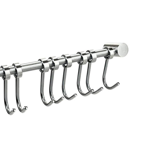 12 Hooks Wall Mounted Hanging Rail Rack For Kitchen Utensil Gadget Bathroom Holder Tool (SUS 304 - Solid Stainless Steel, will not rust)