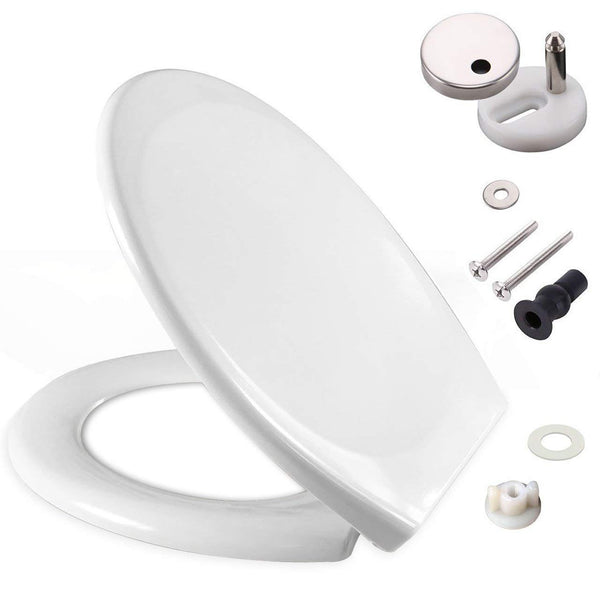 Soft Close Toilet Seat With Top Fixing And One Button Quick Release Feature. O Shape Toilet Seat with Adjustable Hinges (460mm x 370mm)