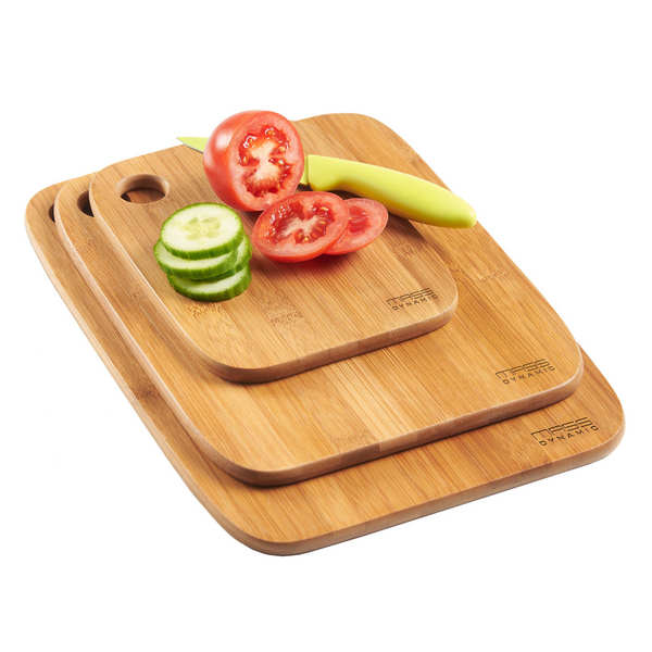 Set of 3 Bamboo Wooden Chopping Boards - Cutting Board Set for Meat, Vegetables, Cheese & Bread