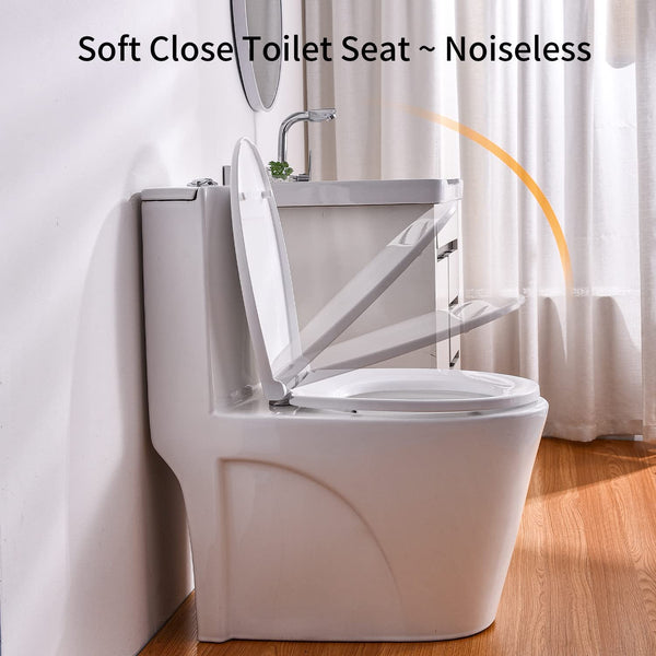 Soft Close Toilet Seat with One Button Quick Release, Easy Top Installation, Standard Oval Shape Toilet Seats with Adjustable 360° Hinges (star series)