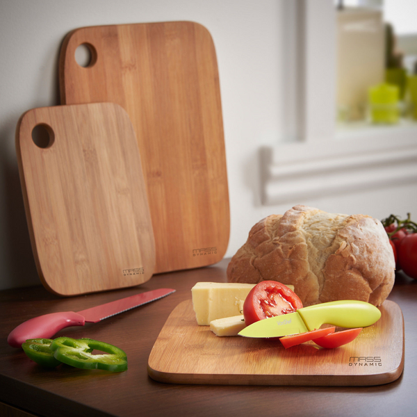 Set of 3 Bamboo Wooden Chopping Boards - Cutting Board Set for Meat, Vegetables, Cheese & Bread