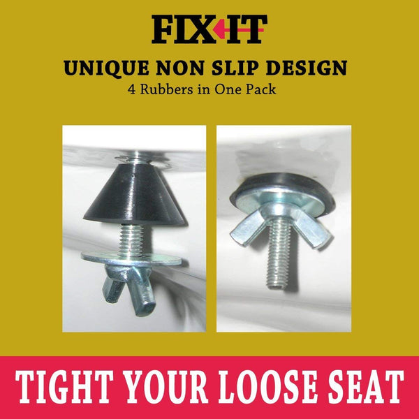 Fix It Non Slip 4x Rubbers to Secure Loose Toilet Seats Hinge Fittings for Resin, Plastic, Chrome and Brass Hinges on Wooden, Oak & Novelty Seats