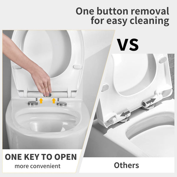 Soft Close Toilet Seat with One Button Quick Release, Easy Top Installation, Standard Oval Shape Toilet Seats with Adjustable 360° Hinges (star series)