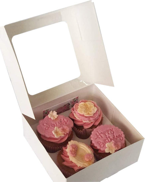 MASS DYNAMIC White Cupcake Boxes - Cupcakes Carrier with 4 Holes/Cavity Inserts and Window, Cupcake Holder Box, Food Grading Container for Muffins, Tall Pastry Box (Pack of 10)