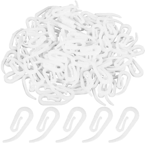 White Plastic Curtain Hooks for Door Curtain, Window Curtain, 100 pack 2.8x1.2cm