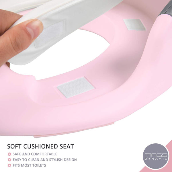 Potty Training Pink Toilet Seat for Kids, Toilet Trainer Ring for Boys or Girls, Anti Slipping Baby Seat with Handles