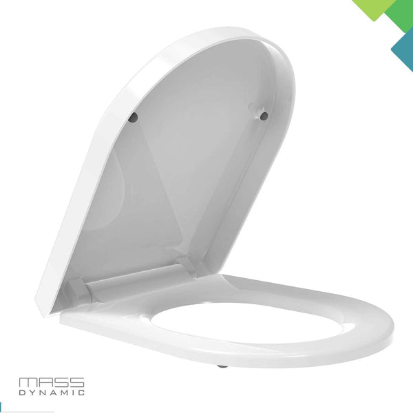 D-Shaped Toilet Seat, Soft Close with Quick Release, Top Fix 360 Adjustable Hinges, White Duroplast Loo Seat Heavy Duty