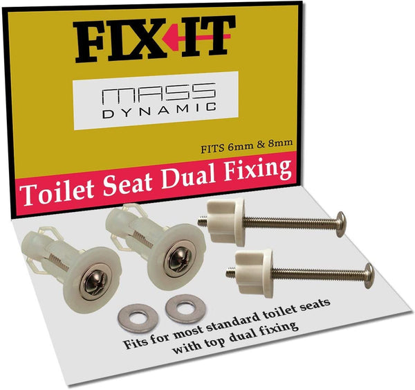 FIX-IT Pack of Dual Fixing, Includes Top Fix/Bottom Fix Tightly Secures Your Toilet Seat, Suitable for 14-19 mm Hole Sizes in Standard Pans