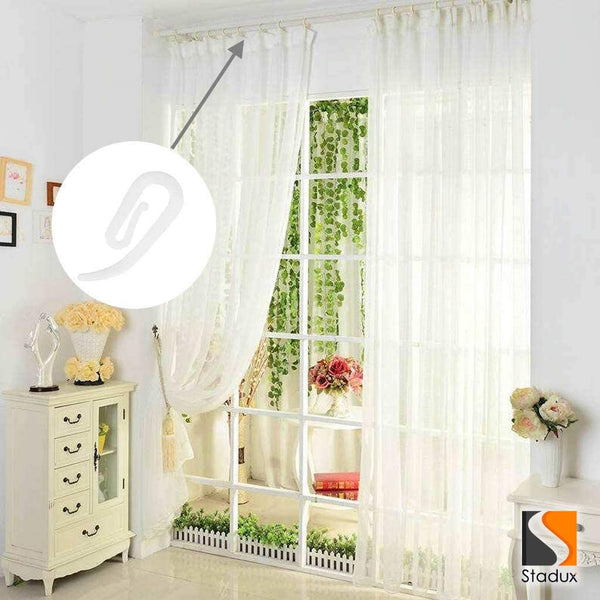 White Plastic Curtain Hooks for Door Curtain, Window Curtain, 100 pack 2.8x1.2cm
