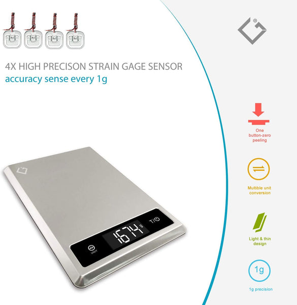 CGI Digital Food Weighing Kitchen Scale, Stainless Steel, Anti Thumb Impression Panel & Tare Function