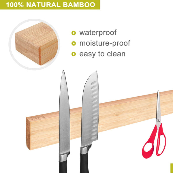Magnetic Knife Strips Bamboo 40cm(16 Inch) Magnetic Knife Storage Strip, Multipurpose Magnetic Knife Rack, Kitchen Utensil Holder, Tools Holder