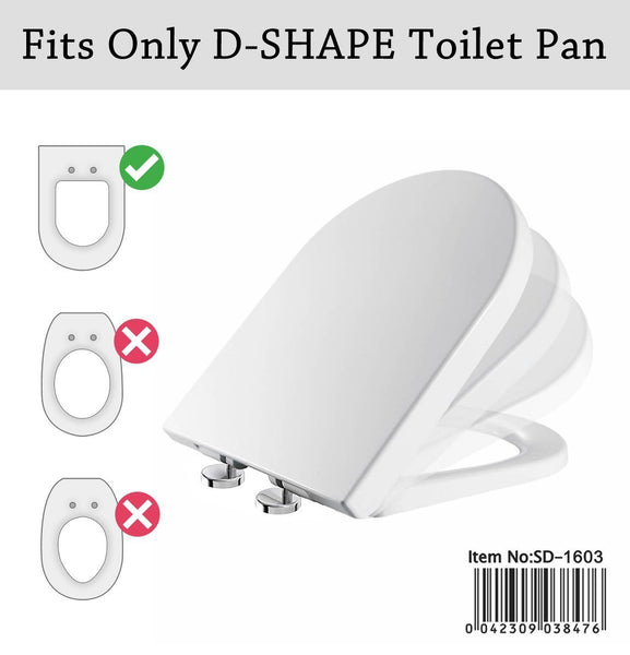 Toilet Seat Soft Close Quick Release D-Shaped White "UF" (Urea-Formaldehyde) Material