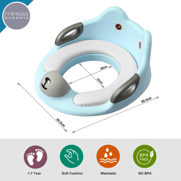 Potty Training Blue Toilet Seat for Kids, Toilet Trainer Ring for Boys or Girls, Anti Slipping Baby Seat with Handles