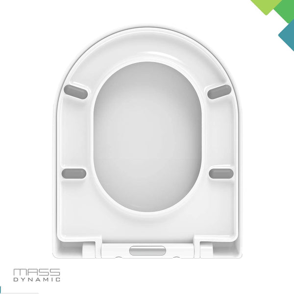 D-Shaped Toilet Seat, Soft Close with Quick Release, Top Fix 360 Adjustable Hinges, White Duroplast Loo Seat Heavy Duty