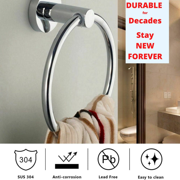 Stainless Steel Towel Ring, Wall Mounted Round Towel Holder for Kitchen Bathroom, Polished Finish
