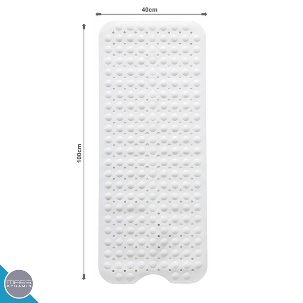 Non Slip Opaque White Bath Mat | Extra Long Anti Slip Suction Cups | Machine Washable Shower Mats | Antibacterial Bathtub Runner