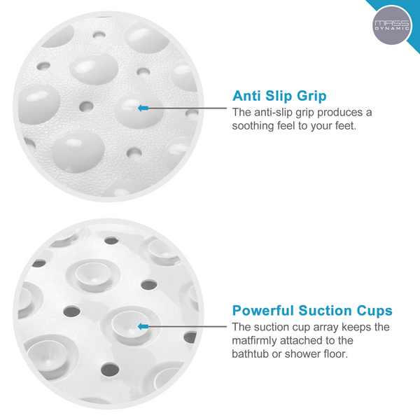 Non Slip Opaque White Bath Mat | Extra Long Anti Slip Suction Cups | Machine Washable Shower Mats | Antibacterial Bathtub Runner